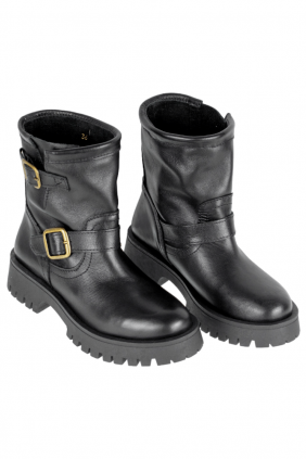 Bota Motera Mujer en Piel Doble Hebilla Piso Track Brans 14108 KE MN