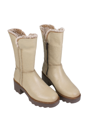 botas altas beige mujer con suela track y cremallera- Kaola 9325