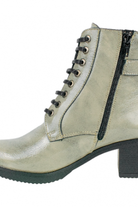 Botin Gris Mujer Piel en Charol Cordones y Cremallera Plantílla Extraíble Baerchi 40166