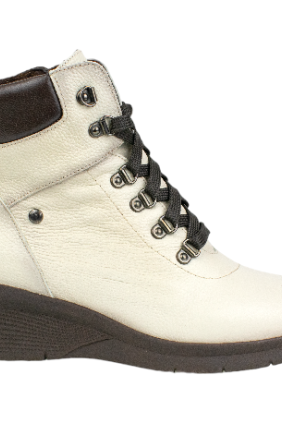 Botines cuña mujer en piel color beige con cordones y cremallera - Kaola 7613