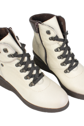 Botines cuña mujer en piel color beige con cordones y cremallera - Kaola 7613