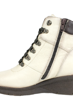 Botines cuña mujer en piel color beige con cordones y cremallera - Kaola 7613