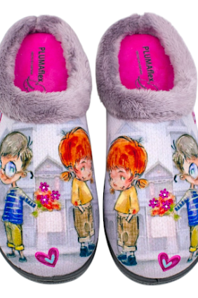 Zapatilla Casa Mujer Invierno Abierta Enamorados Plumaflex 12213