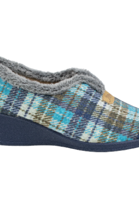 Zapatilla Casa Mujer Invierno Cerrada Cuadros Cuña Media J.Ortega 1843