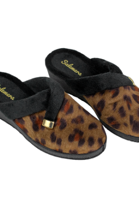 Zapatilla Casa Mujer Verano Abierta Leopardo Cuña Salemera AT313636