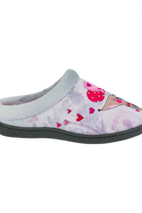 Zapatillas de andar por casa Mujer Invierno Abiertas Gris Estampado Perro Globo Plumaflex 12213