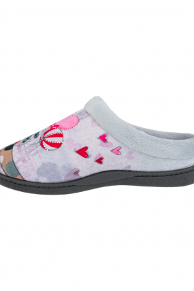 Zapatillas de andar por casa Mujer Invierno Abiertas Gris Estampado Perro Globo Plumaflex 12213