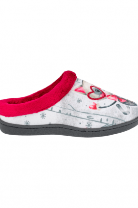 Zapatillas de Casa Comodas Mujer Invierno Abiertas Gris Estampado Gato Corazones Plumaflex 12213