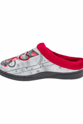 Zapatillas de Casa Comodas Mujer Invierno Abiertas Gris Estampado Gato Corazones Plumaflex 12213